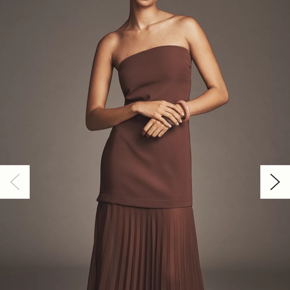 By Anthropologie Strapless Twofer Pleated Midi Dress